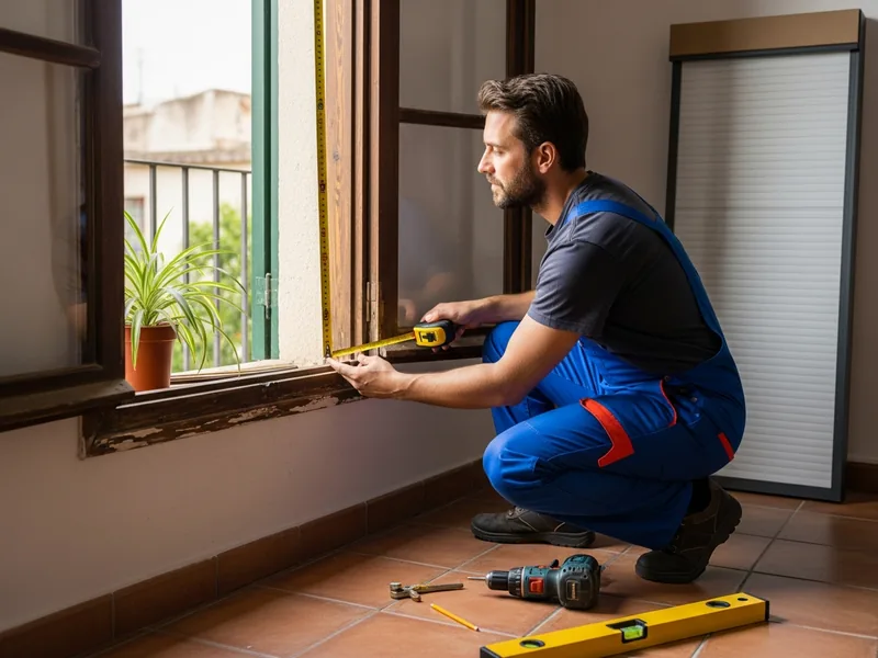 Tecnico midiendo ventana para instalar persianas en Sant Andreu de la Barca